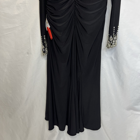 Mac Duggal Black Foldover Long Sleeve Jeweled Midi Dress One-Shoulder Long 10 - Picture 7 of 16